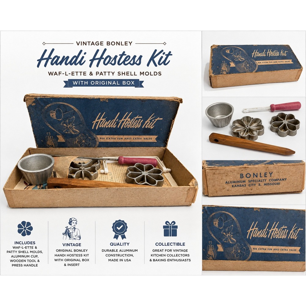 Vintage Handi Hostess Kit Waf-L-Ette Patty Shell Molds Swedish Rosette Iron Set